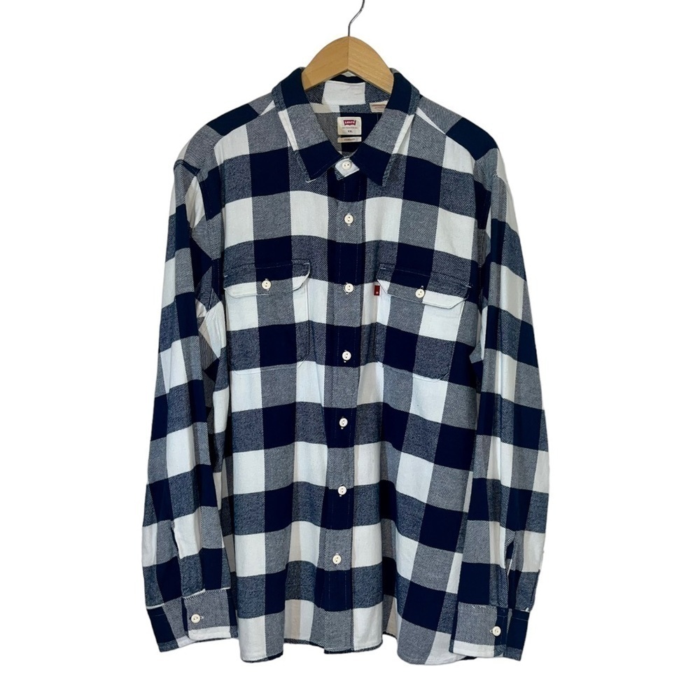 Levi’s Plaid The Worker Relaxed Fit Long Sleeve Button Up Mens XXL Blue White